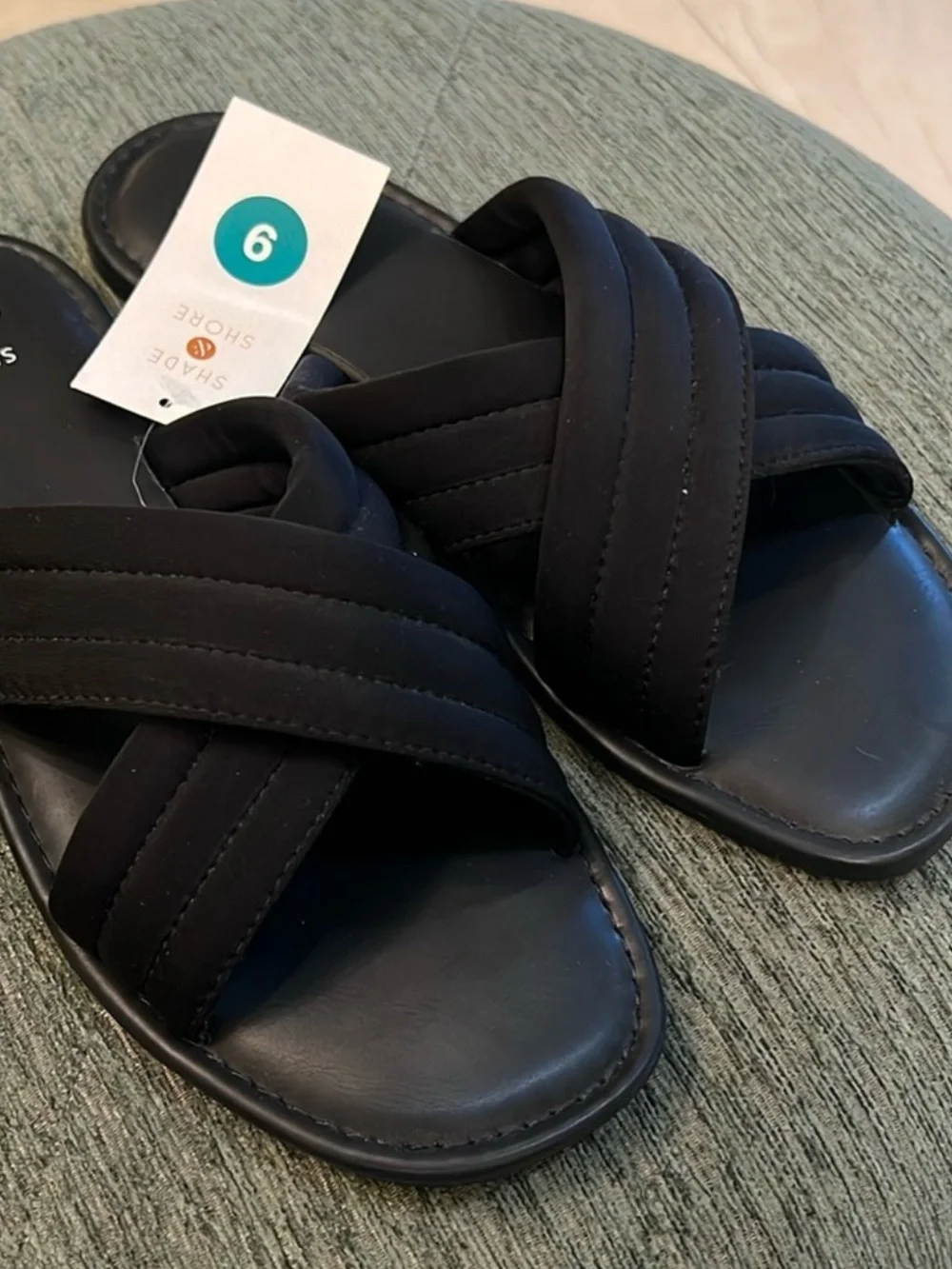 Shade & Shore Maxie Crossband Slide Sandals Black Size 9 NWT Comfort